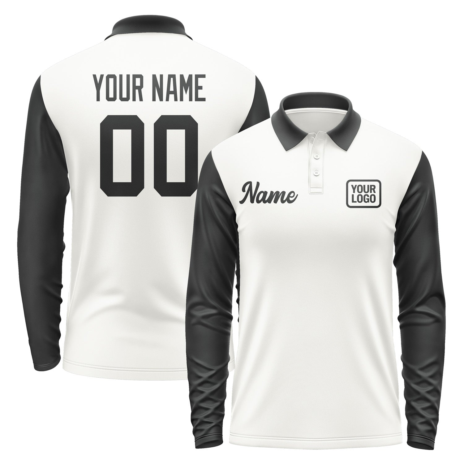 Custom White Black Long Sleeve Polo Shirt Pl181717B117