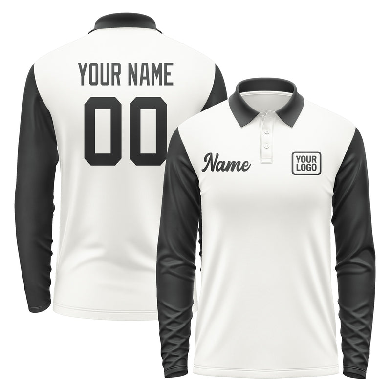Custom White Black Long Sleeve Polo Shirt Pl181717B117