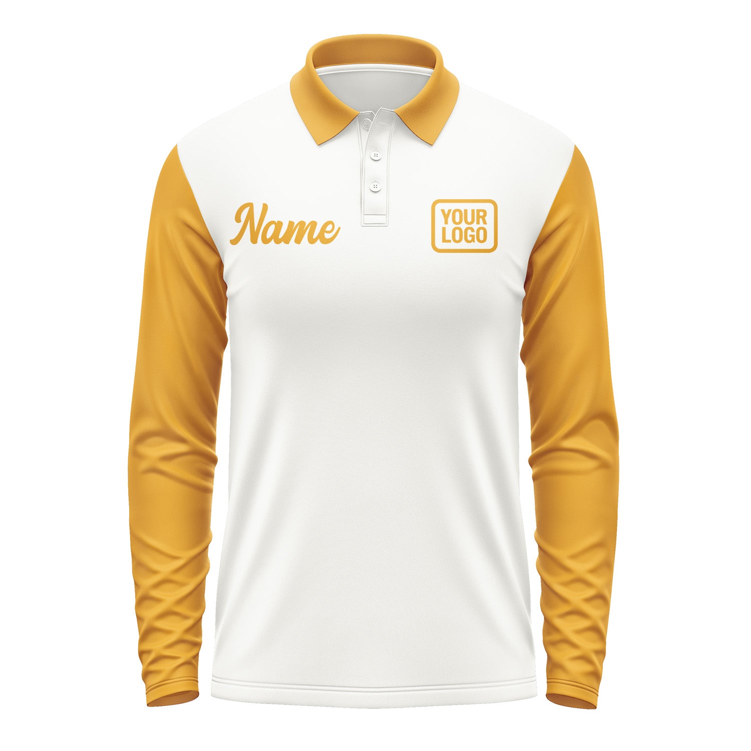 Custom White Yellow Long Sleeve Polo Shirt Pl181919B119