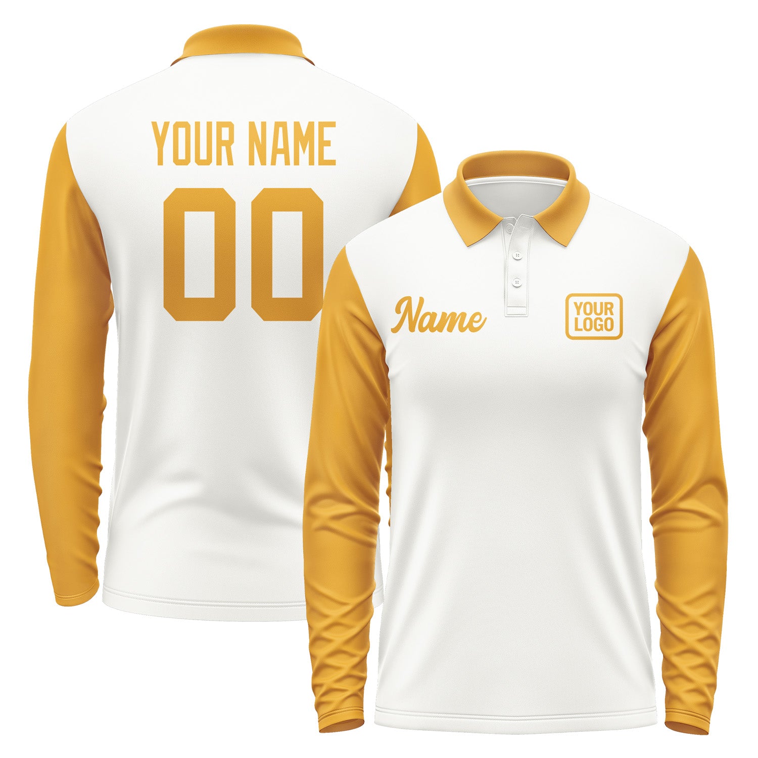 Custom White Yellow Long Sleeve Polo Shirt Pl181919B119