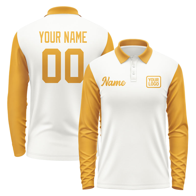 Custom White Yellow Long Sleeve Polo Shirt Pl181919B119