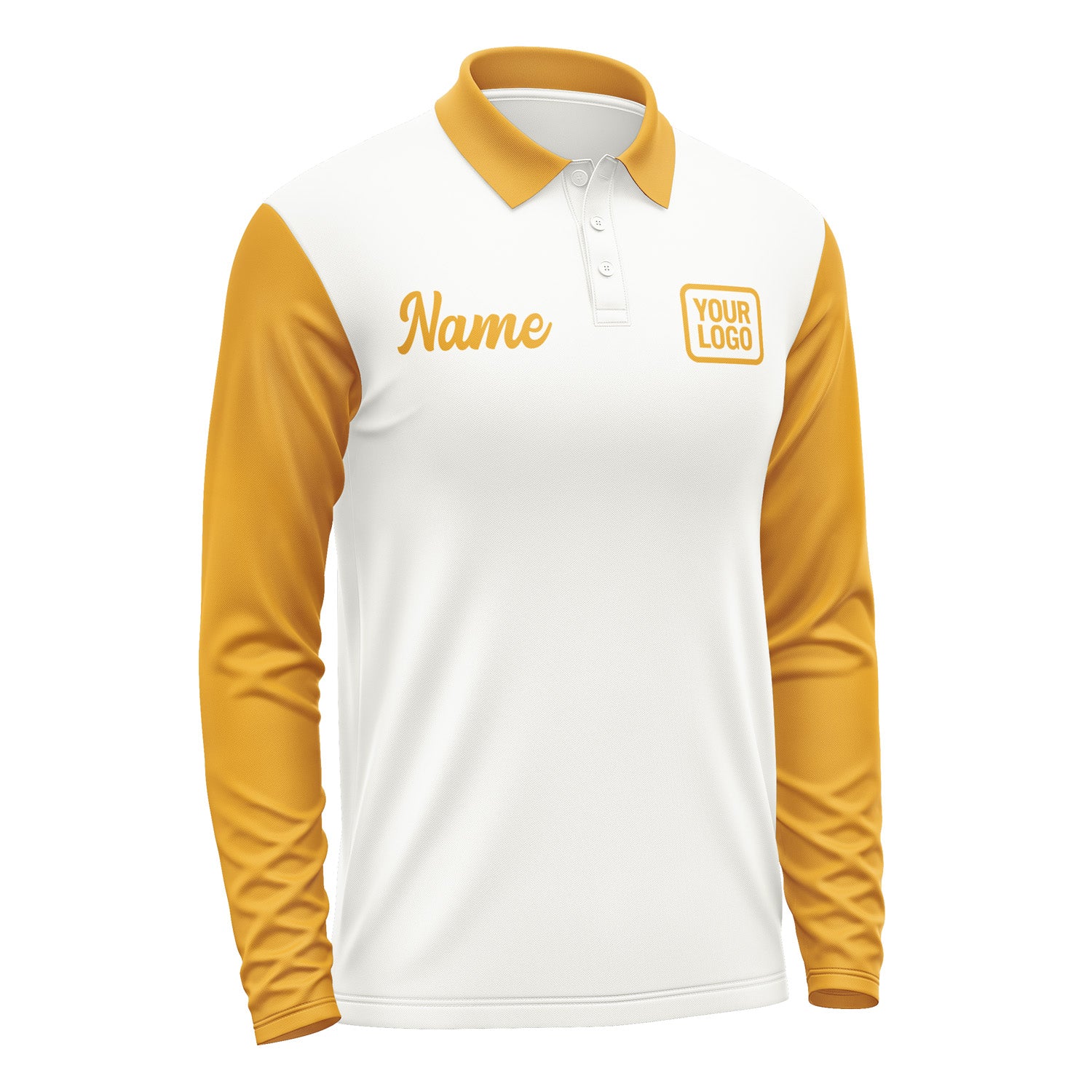 Custom White Yellow Long Sleeve Polo Shirt Pl181919B119