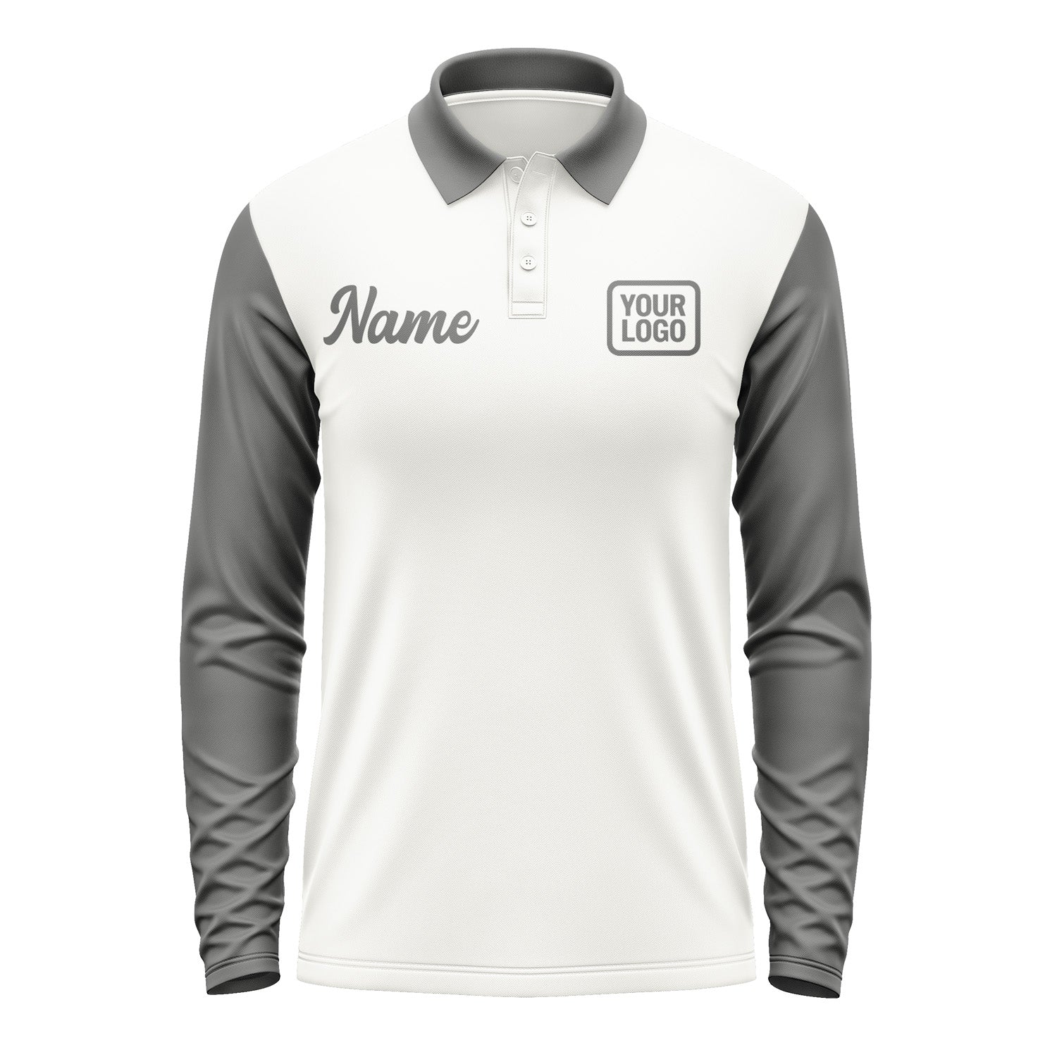 Custom White Dark Grey Long Sleeve Polo Shirt Pl182020B120