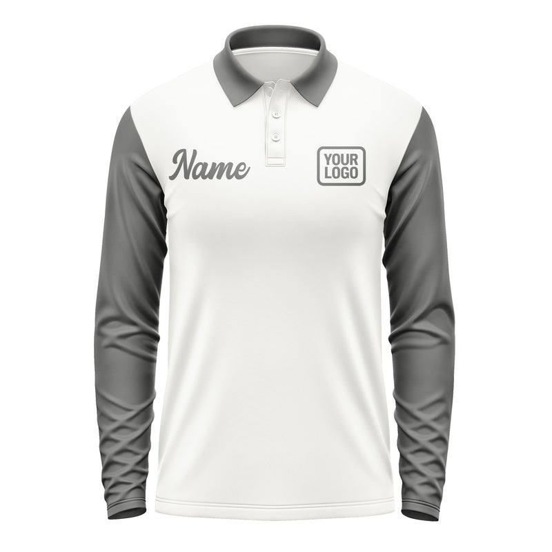 Custom White Dark Grey Long Sleeve Polo Shirt Pl182020B120