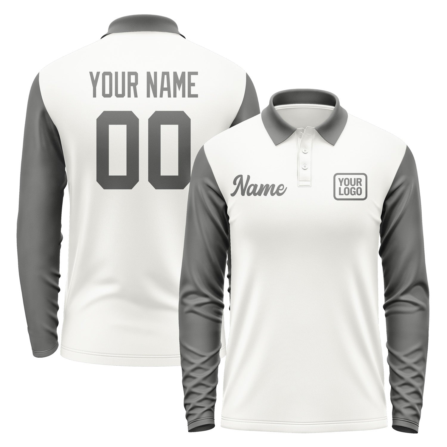 Custom White Dark Grey Long Sleeve Polo Shirt Pl182020B120