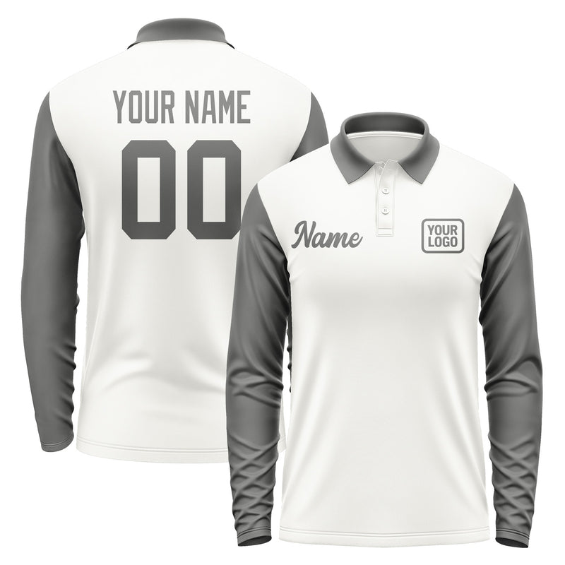 Custom White Dark Grey Long Sleeve Polo Shirt Pl182020B120