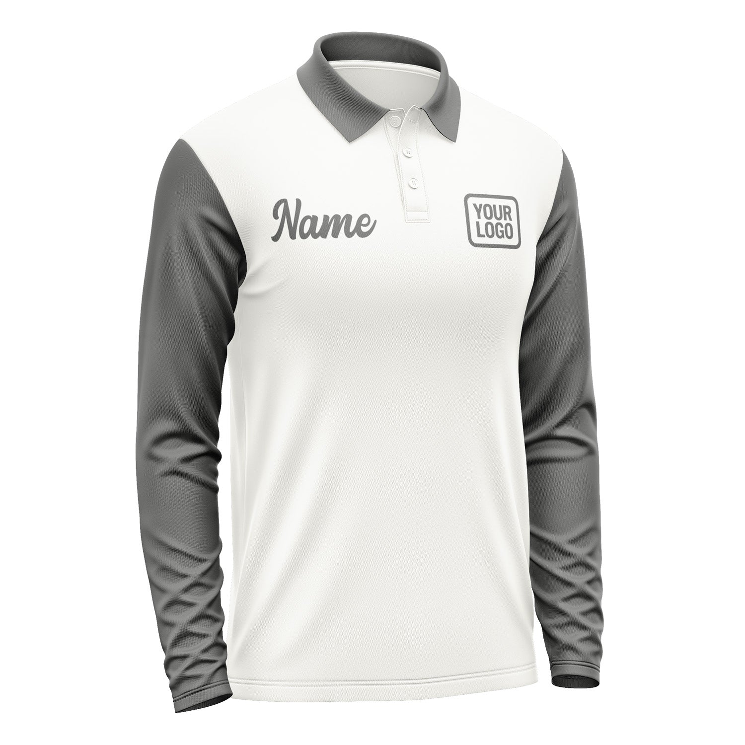 Custom White Dark Grey Long Sleeve Polo Shirt Pl182020B120