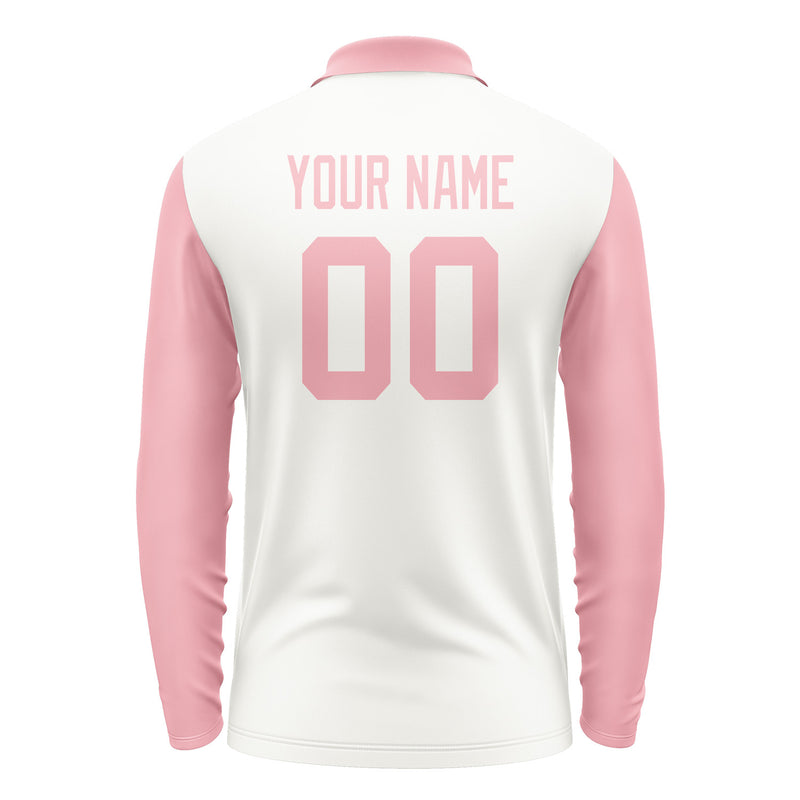 Custom White Light Pink Long Sleeve Polo Shirt Pl182121B121