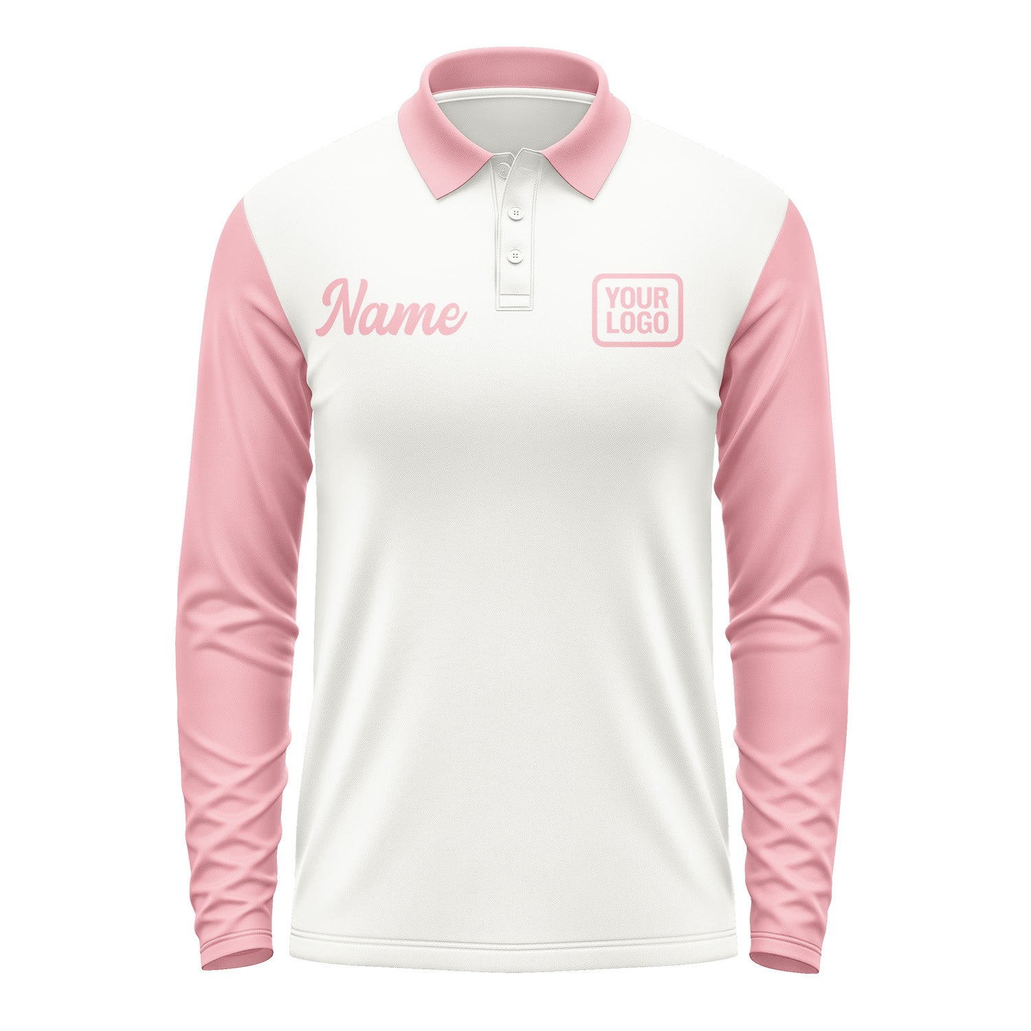 Custom White Light Pink Long Sleeve Polo Shirt Pl182121B121