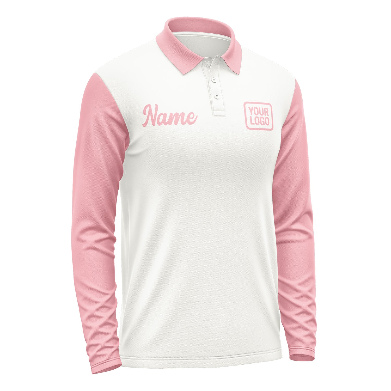 Custom White Light Pink Long Sleeve Polo Shirt Pl182121B121