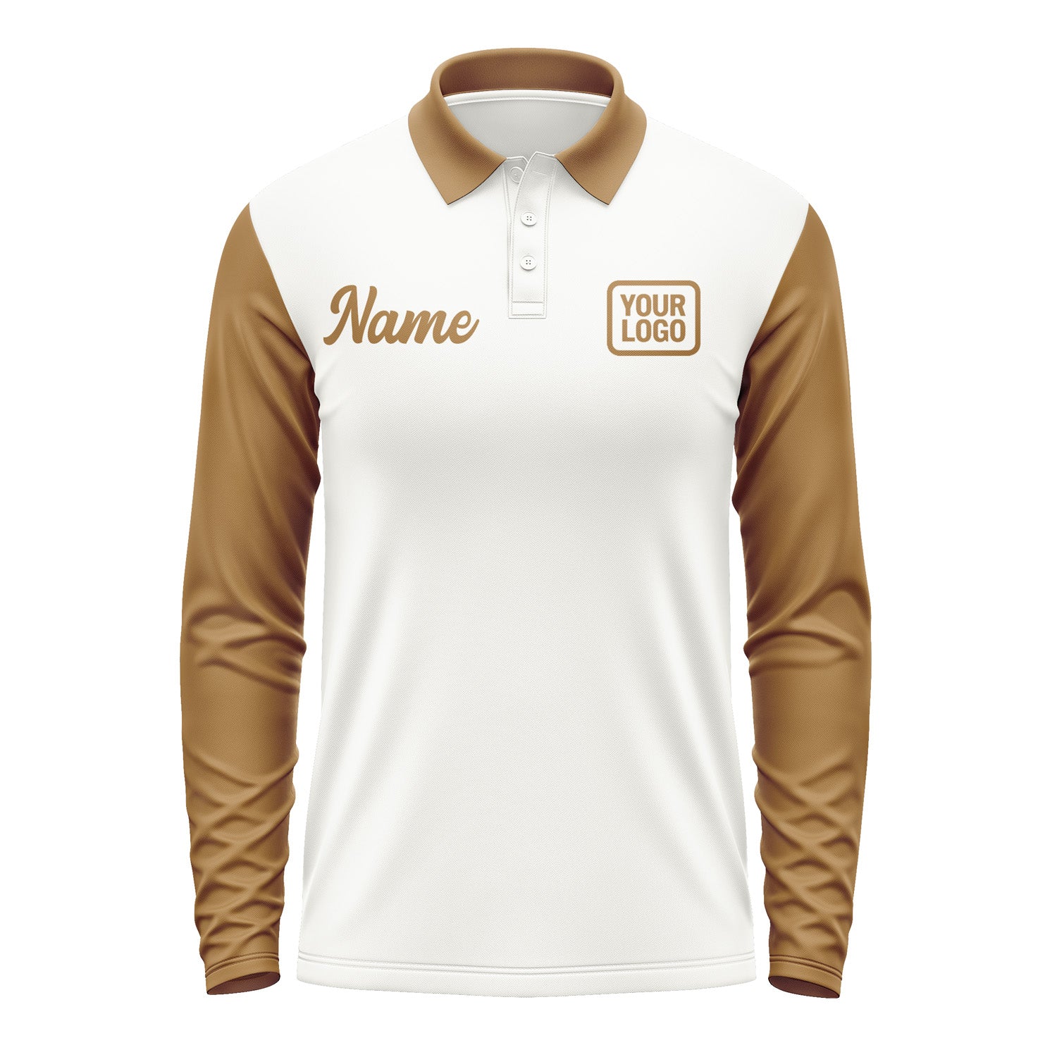 Custom White Khaki Long Sleeve Polo Shirt Pl182222B122