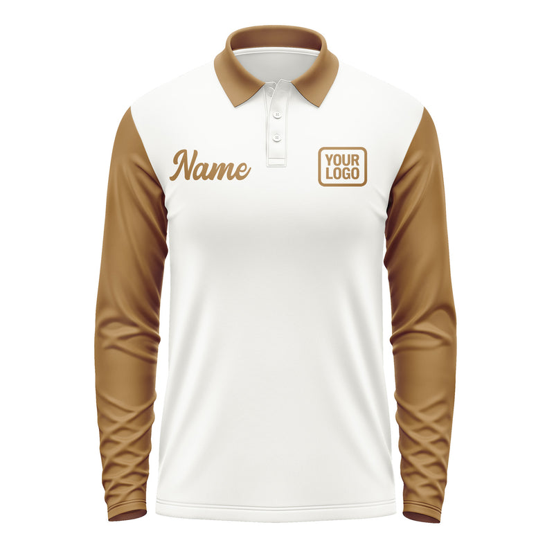Custom White Khaki Long Sleeve Polo Shirt Pl182222B122