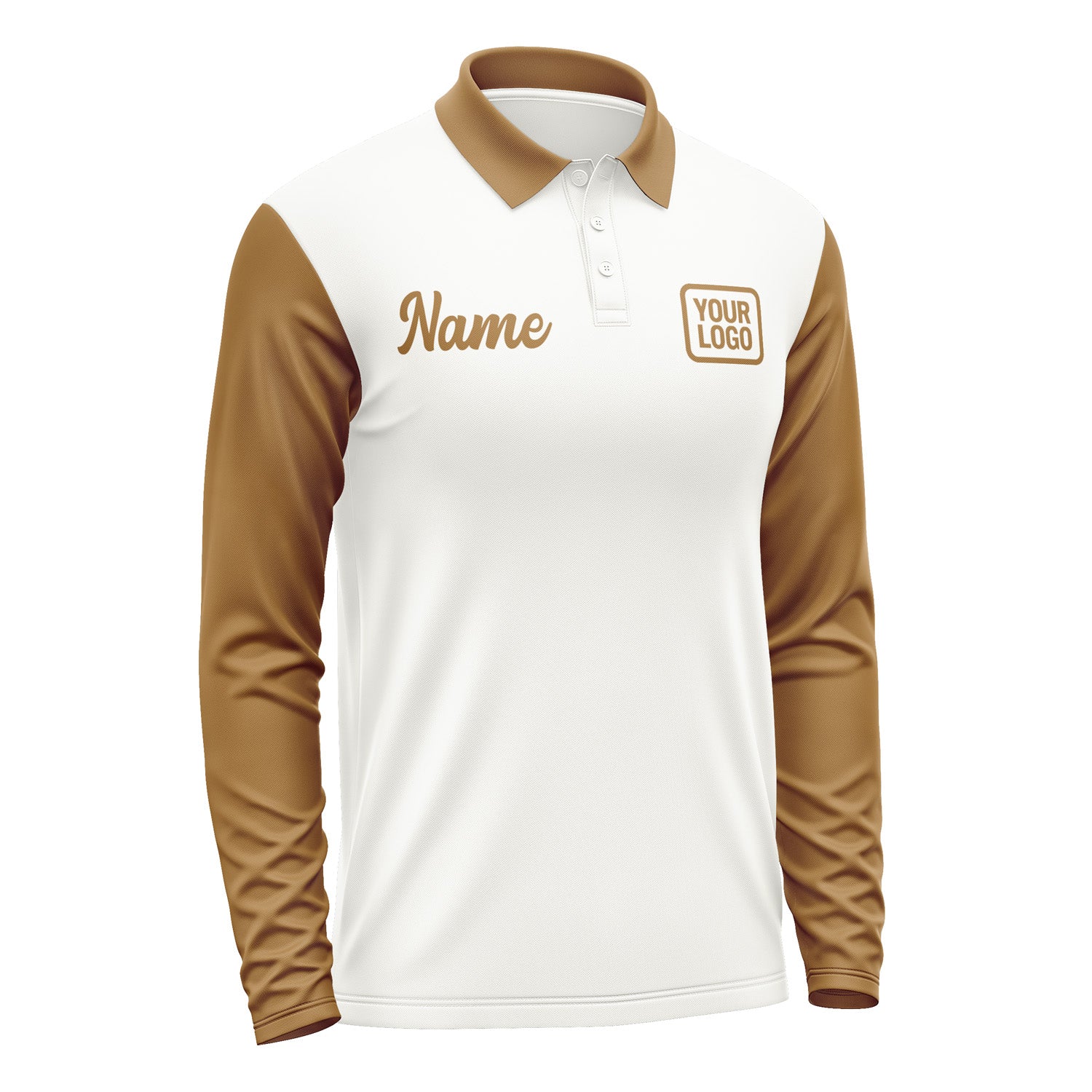 Custom White Khaki Long Sleeve Polo Shirt Pl182222B122