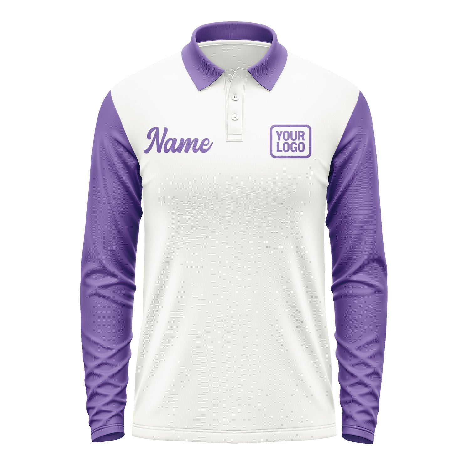 Custom White Light Purple Long Sleeve Polo Shirt Pl182323B123