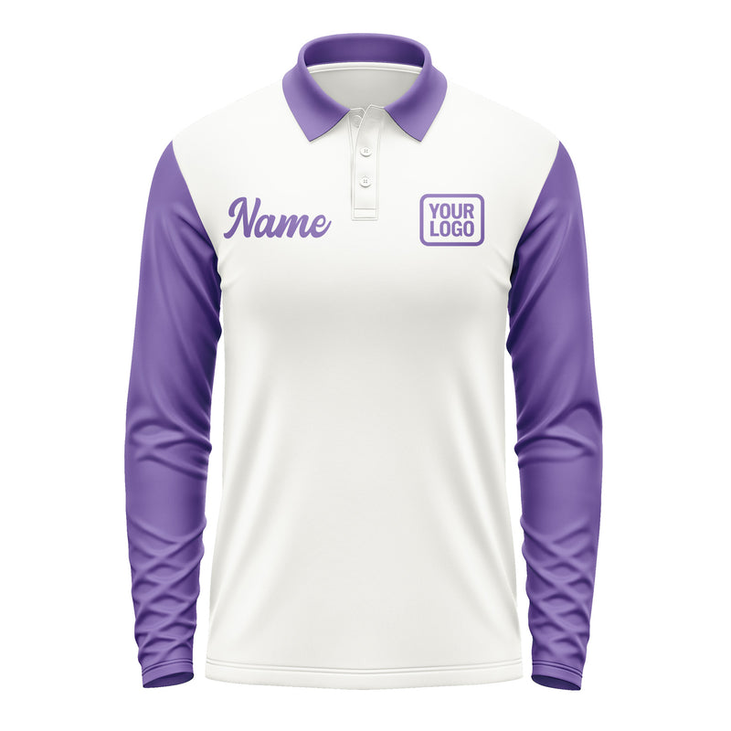 Custom White Light Purple Long Sleeve Polo Shirt Pl182323B123