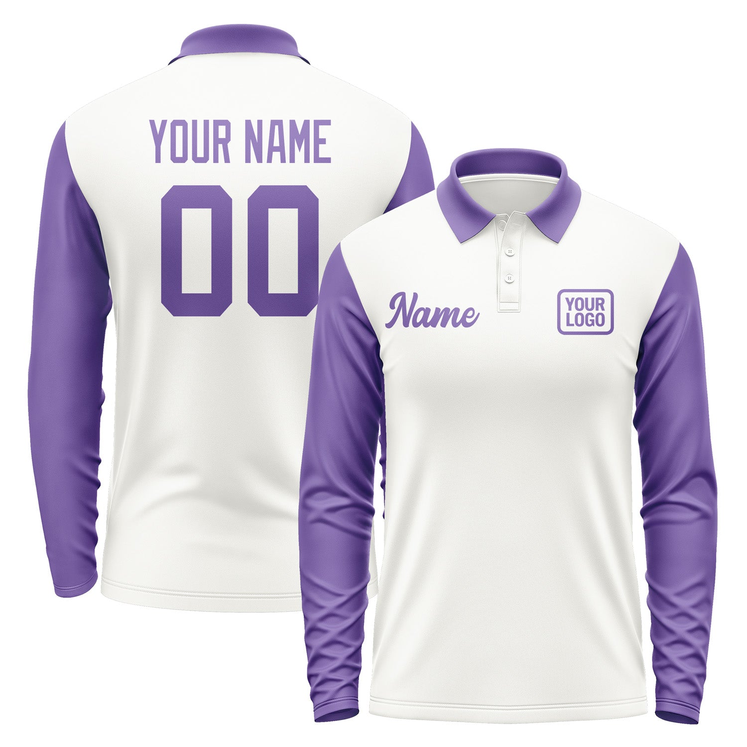 Custom White Light Purple Long Sleeve Polo Shirt Pl182323B123