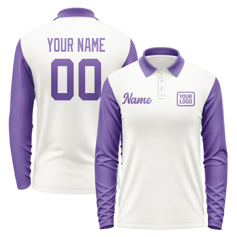 Custom White Light Purple Long Sleeve Polo Shirt Pl182323B123