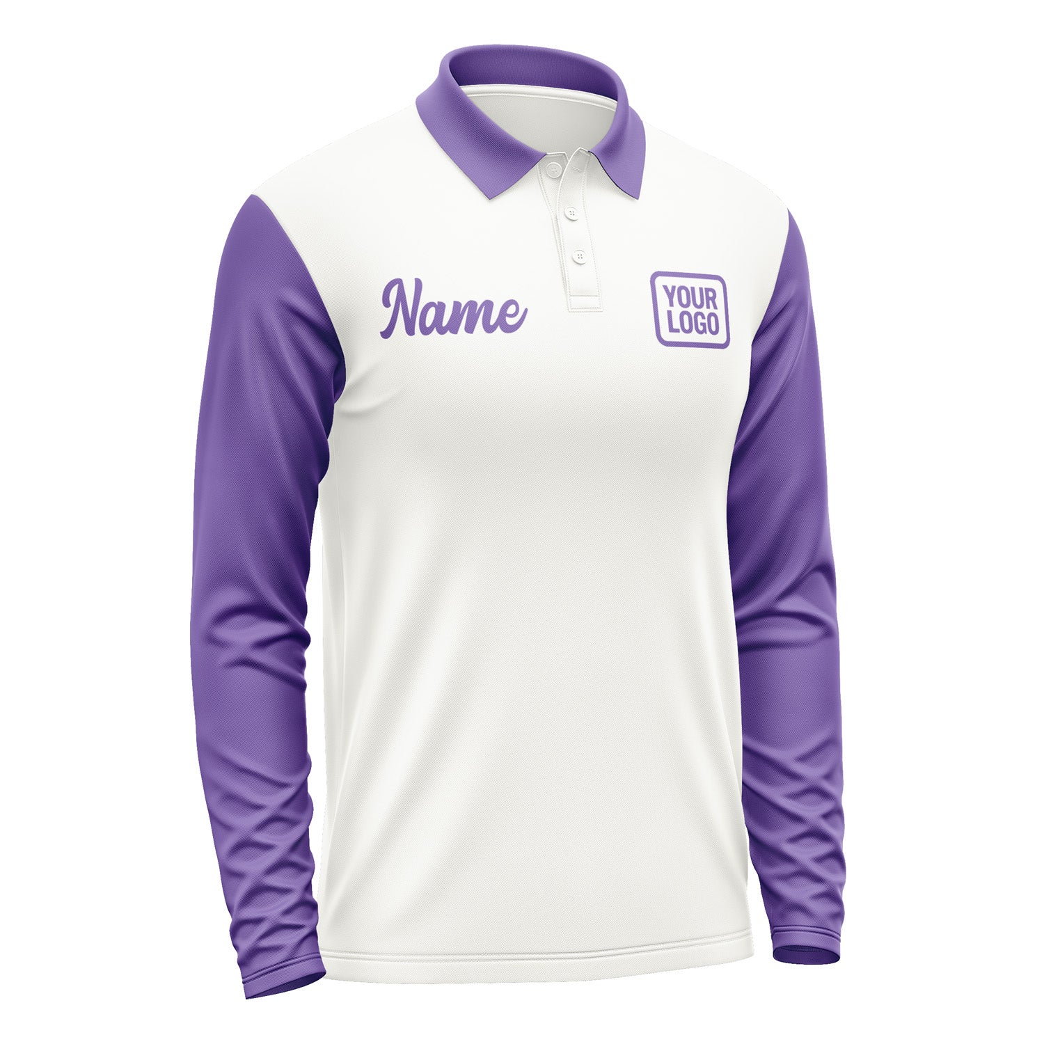 Custom White Light Purple Long Sleeve Polo Shirt Pl182323B123