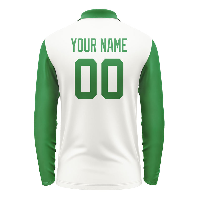 Custom White Emerald Green Long Sleeve Polo Shirt Pl182424B124