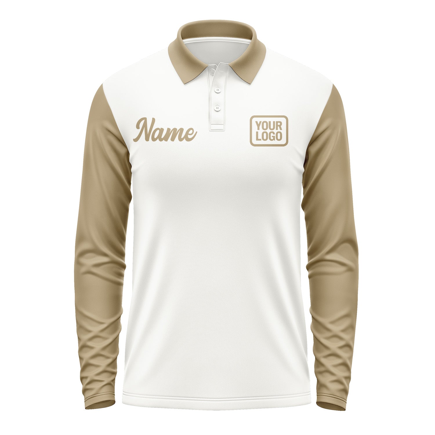 Custom White Light Khaki Long Sleeve Polo Shirt Pl182525B125