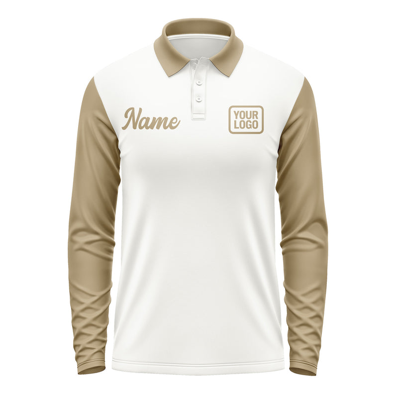 Custom White Light Khaki Long Sleeve Polo Shirt Pl182525B125