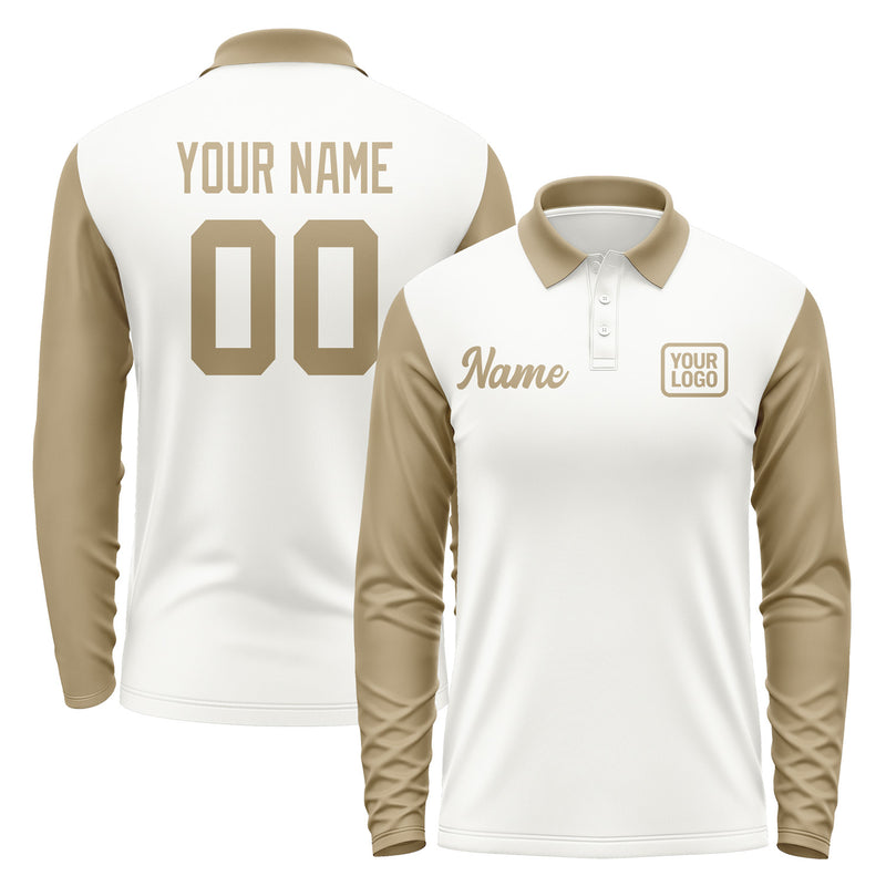 Custom White Light Khaki Long Sleeve Polo Shirt Pl182525B125