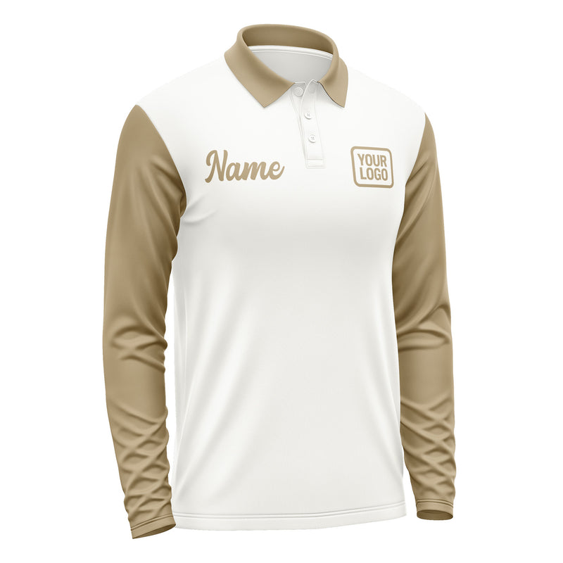 Custom White Light Khaki Long Sleeve Polo Shirt Pl182525B125
