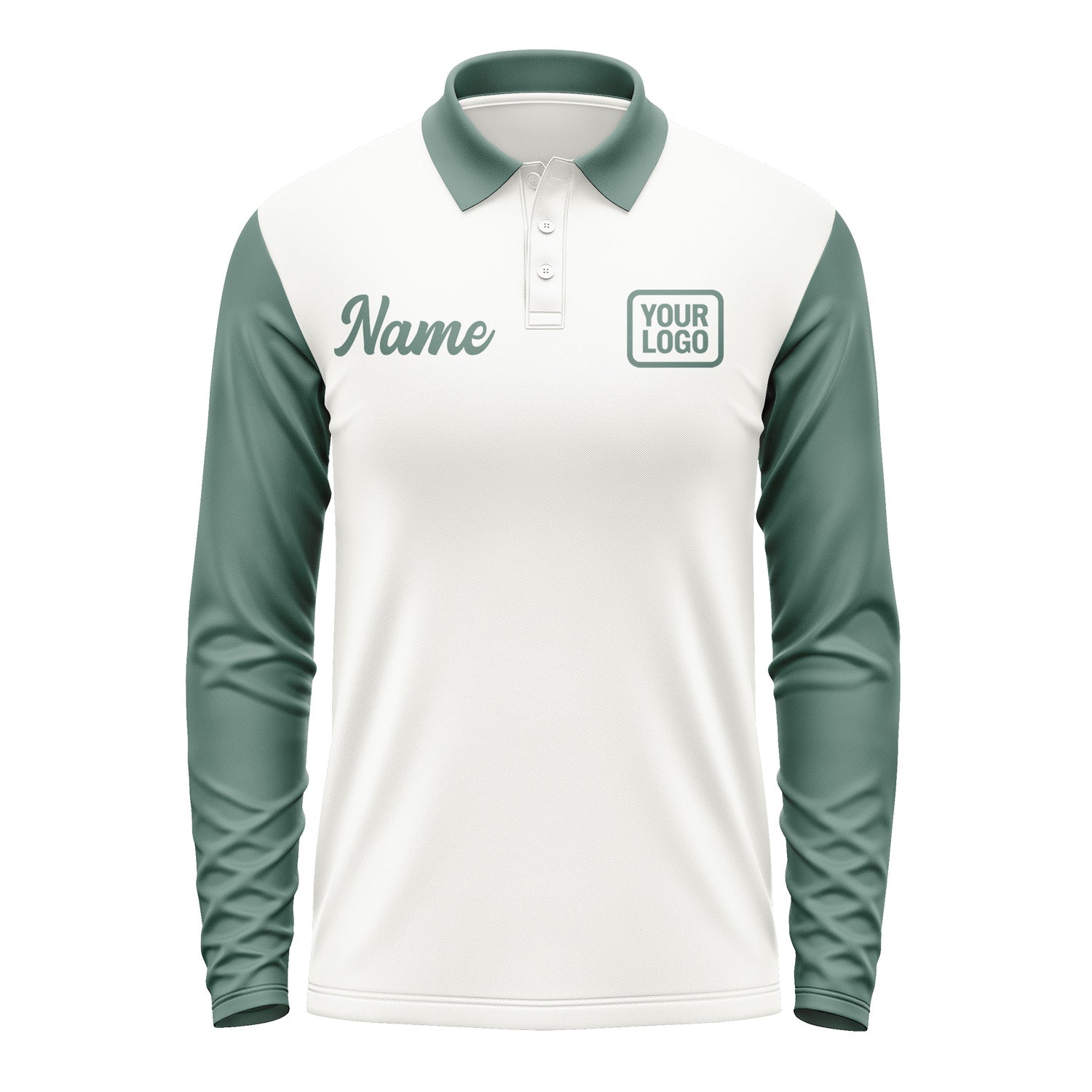 Custom White Blue Green Long Sleeve Polo Shirt Pl182727B127