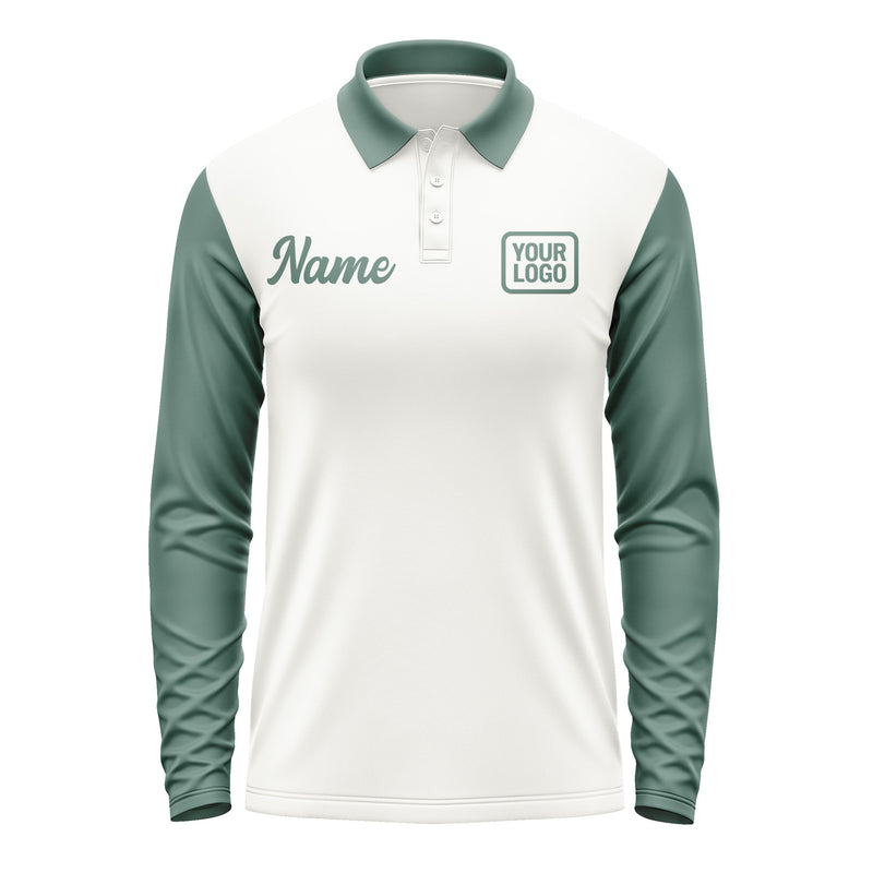 Custom White Blue Green Long Sleeve Polo Shirt Pl182727B127
