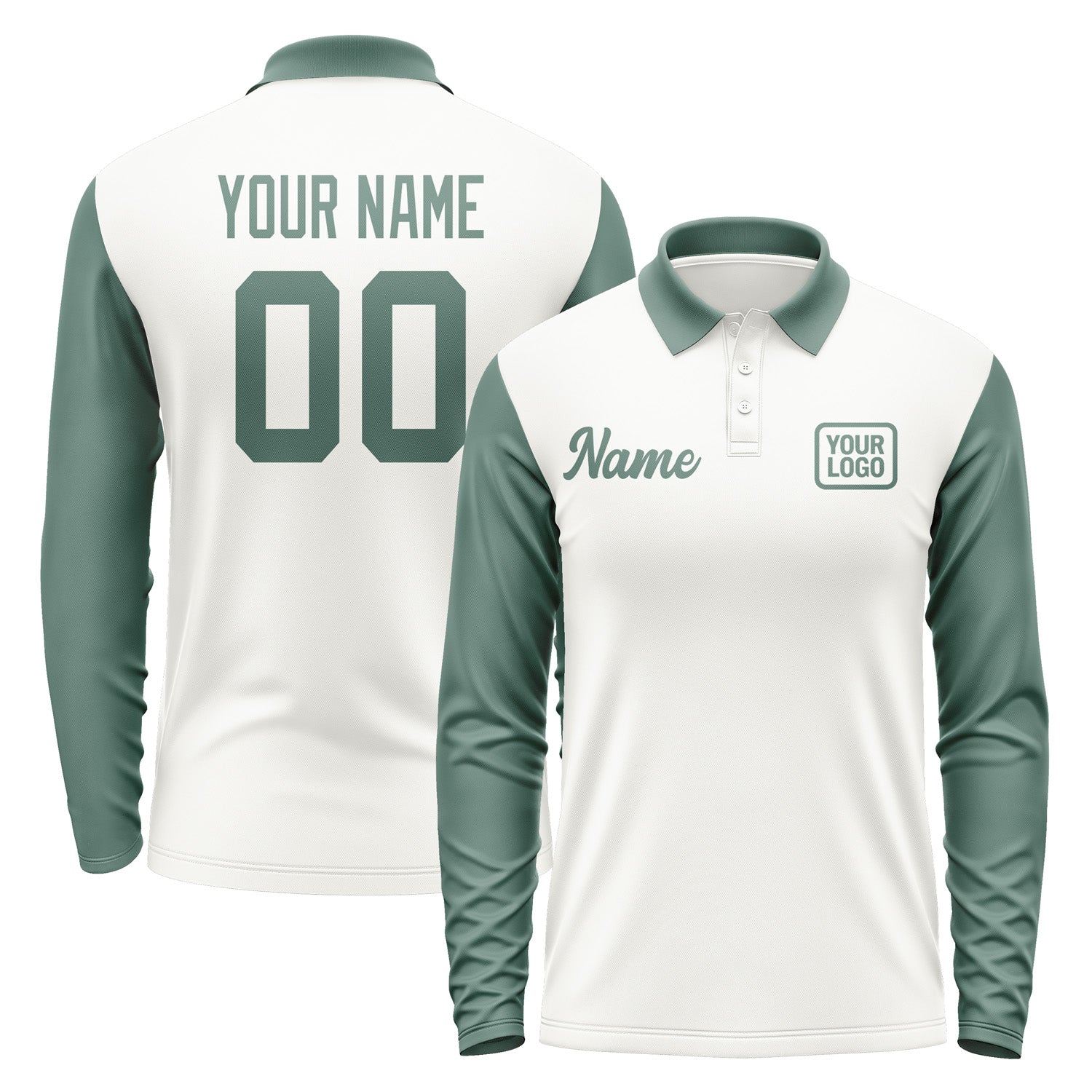 Custom White Blue Green Long Sleeve Polo Shirt Pl182727B127