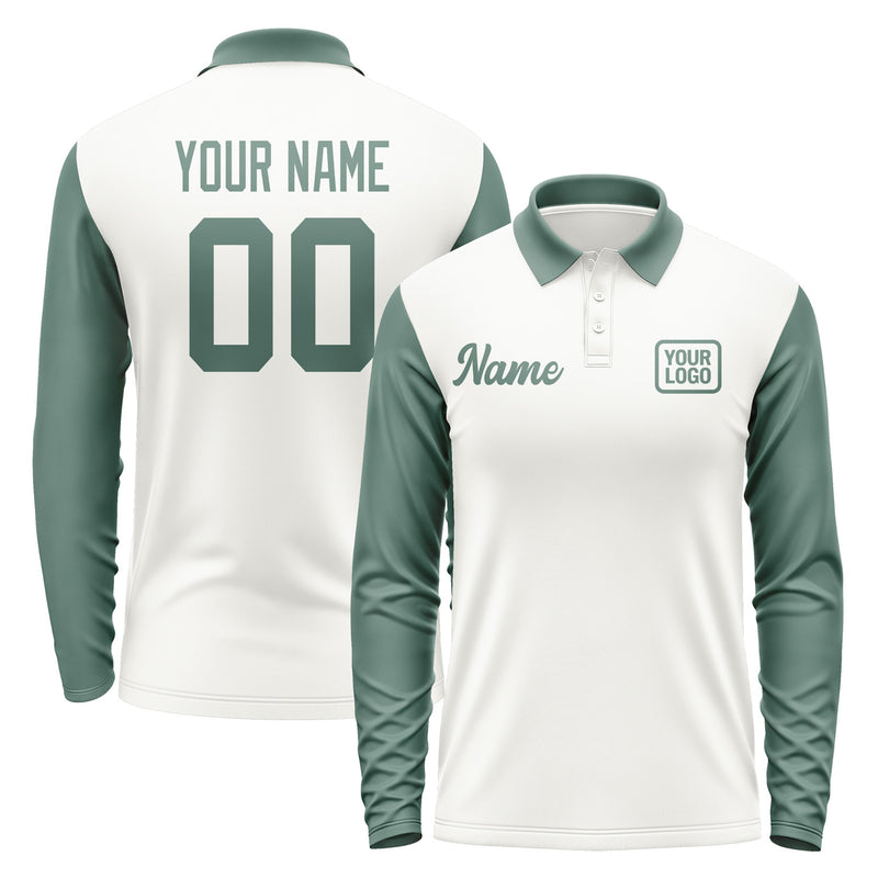 Custom White Blue Green Long Sleeve Polo Shirt Pl182727B127
