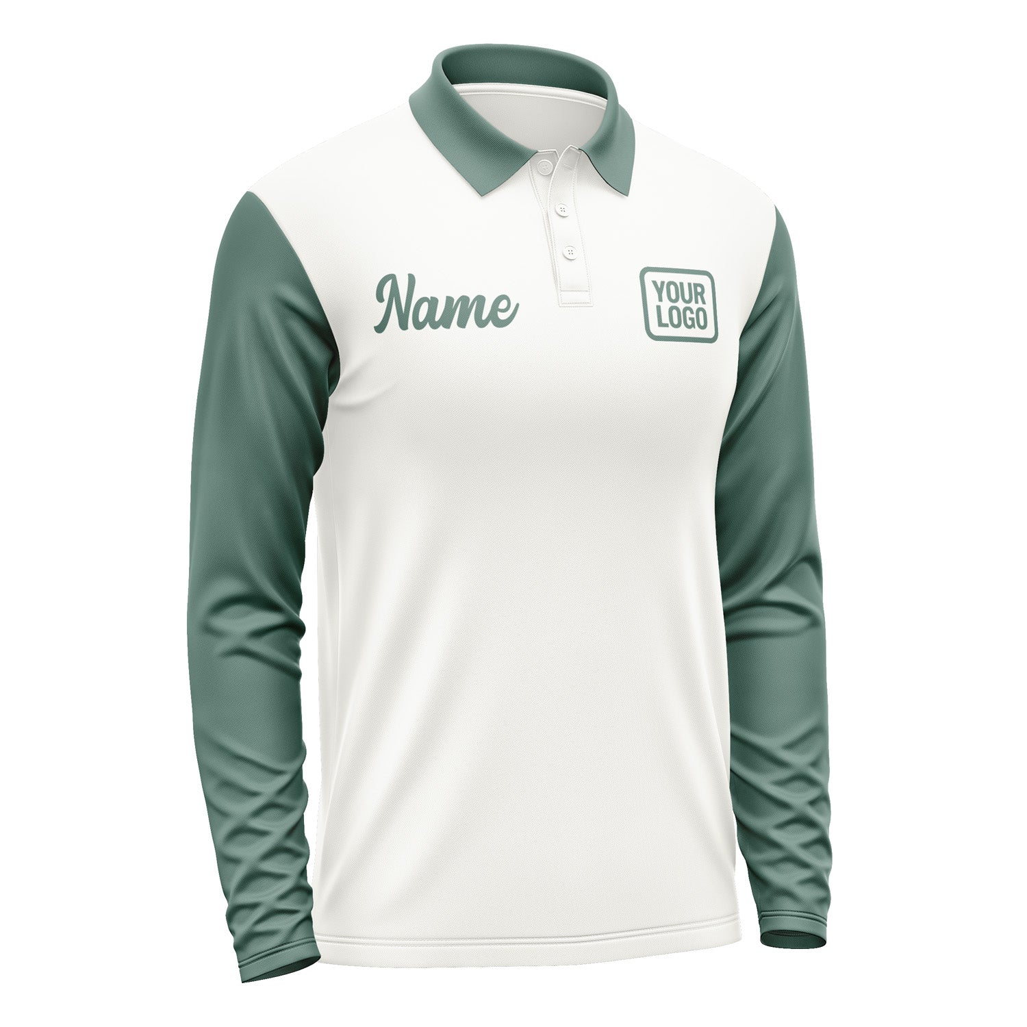 Custom White Blue Green Long Sleeve Polo Shirt Pl182727B127
