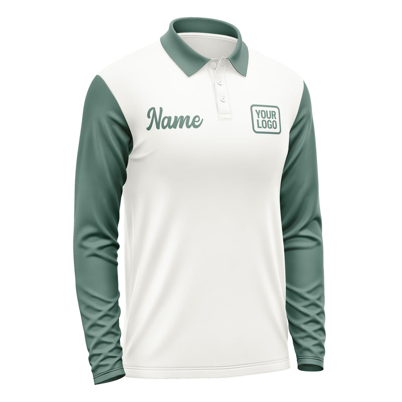 Custom White Blue Green Long Sleeve Polo Shirt Pl182727B127