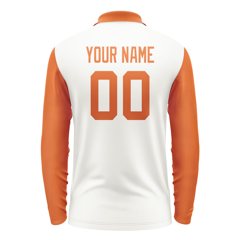 Custom White Orange Long Sleeve Polo Shirt Pl182828B128