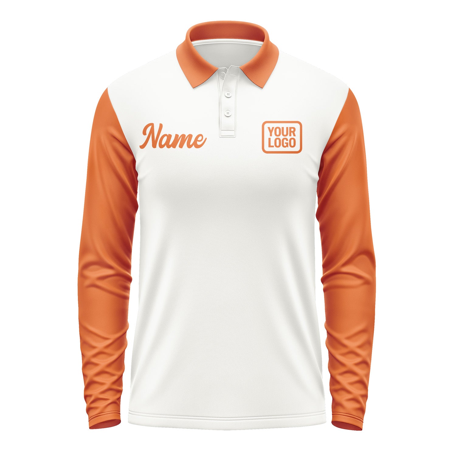 Custom White Orange Long Sleeve Polo Shirt Pl182828B128