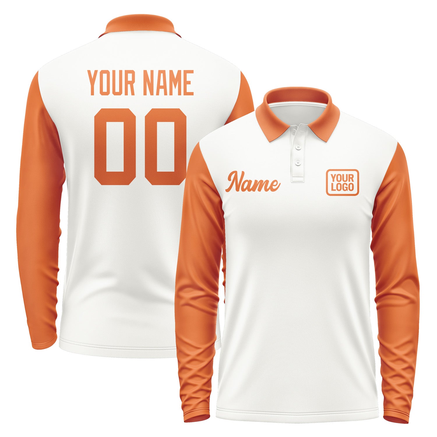 Custom White Orange Long Sleeve Polo Shirt Pl182828B128