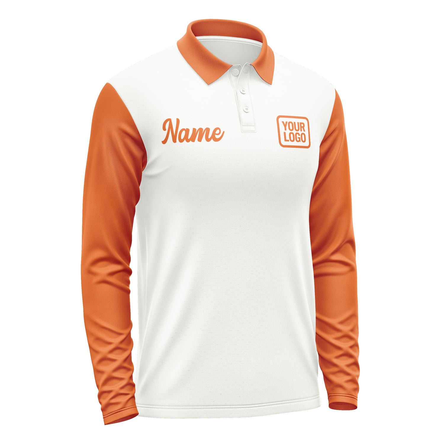 Custom White Orange Long Sleeve Polo Shirt Pl182828B128