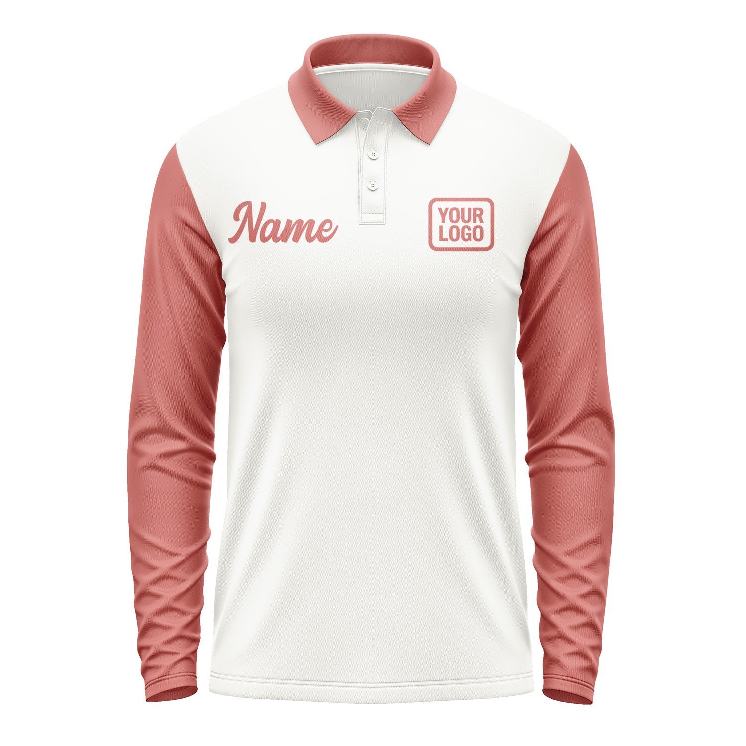 Custom White Copper Rose Long Sleeve Polo Shirt Pl182929B129