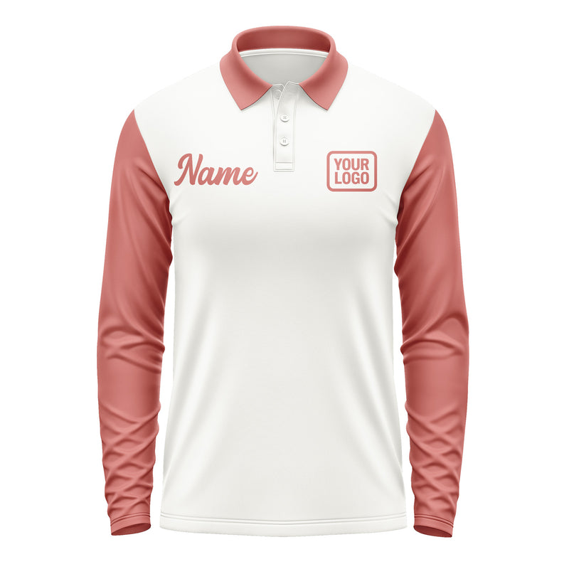 Custom White Copper Rose Long Sleeve Polo Shirt Pl182929B129