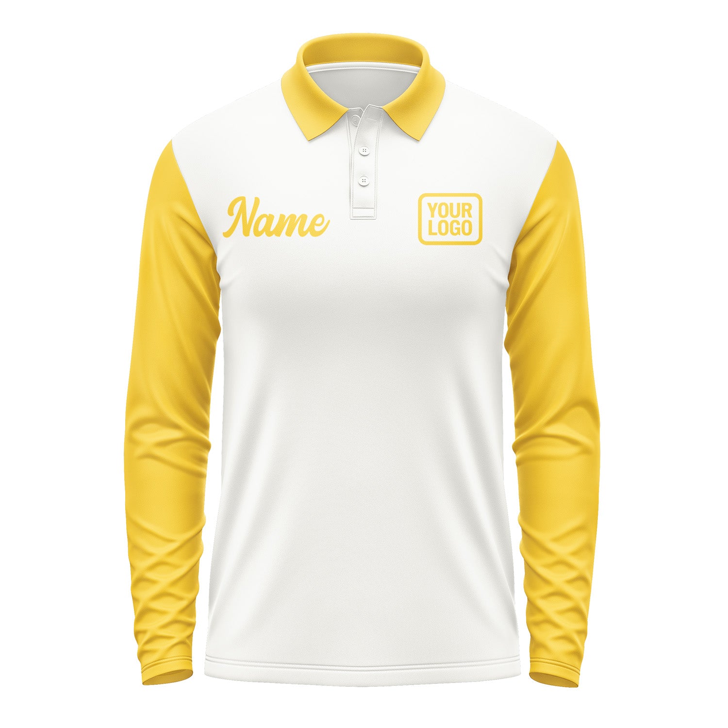 Custom White Gold Long Sleeve Polo Shirt Pl183030B130