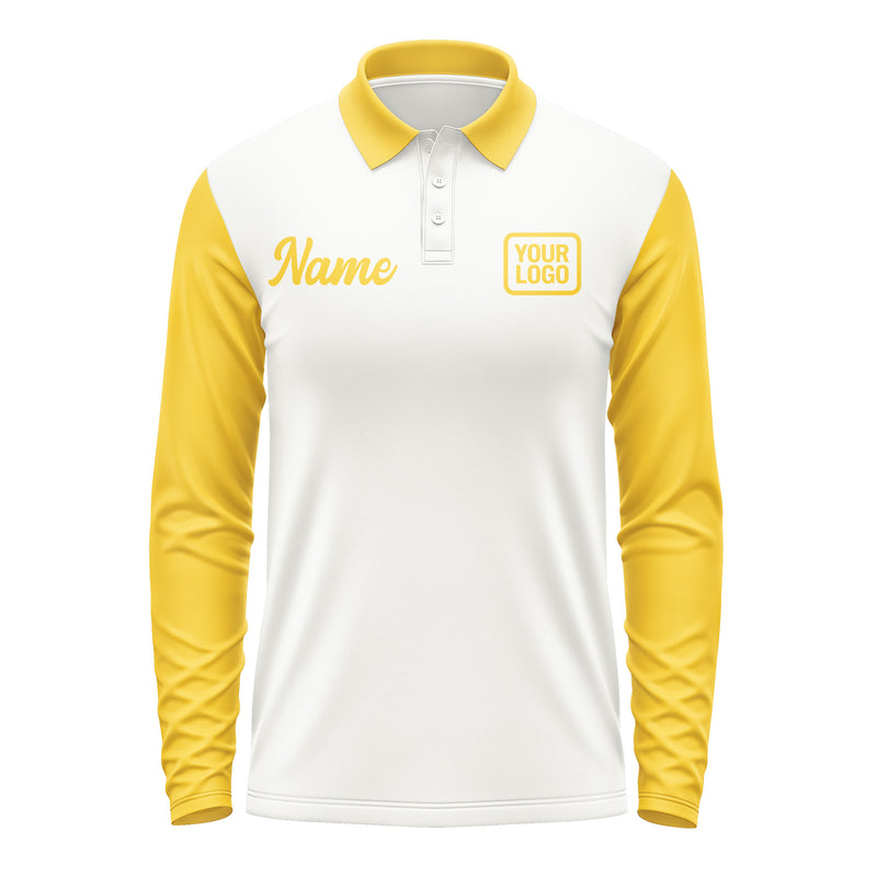 Custom White Gold Long Sleeve Polo Shirt Pl183030B130