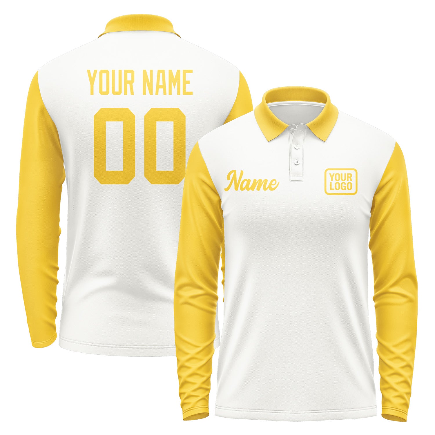 Custom White Gold Long Sleeve Polo Shirt Pl183030B130