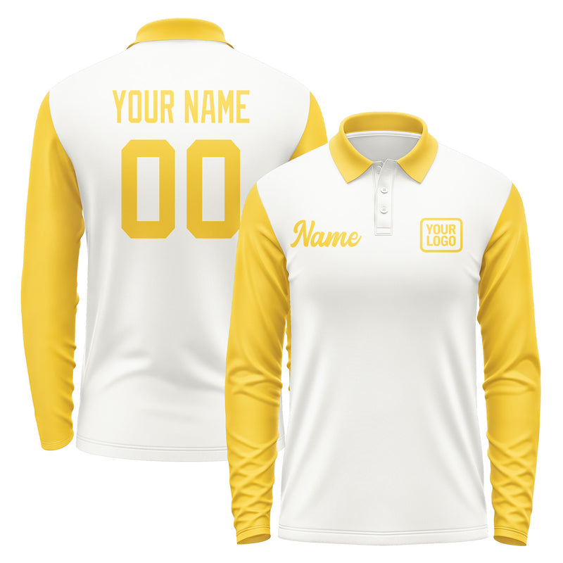 Custom White Gold Long Sleeve Polo Shirt Pl183030B130
