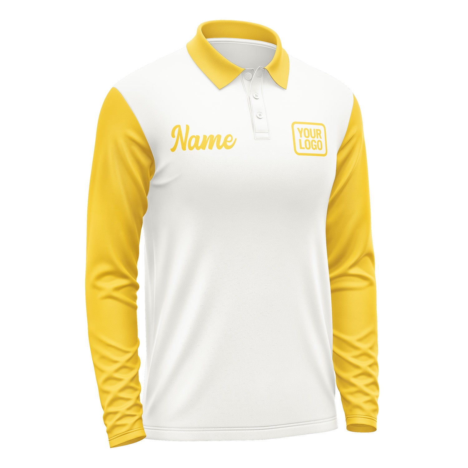 Custom White Gold Long Sleeve Polo Shirt Pl183030B130