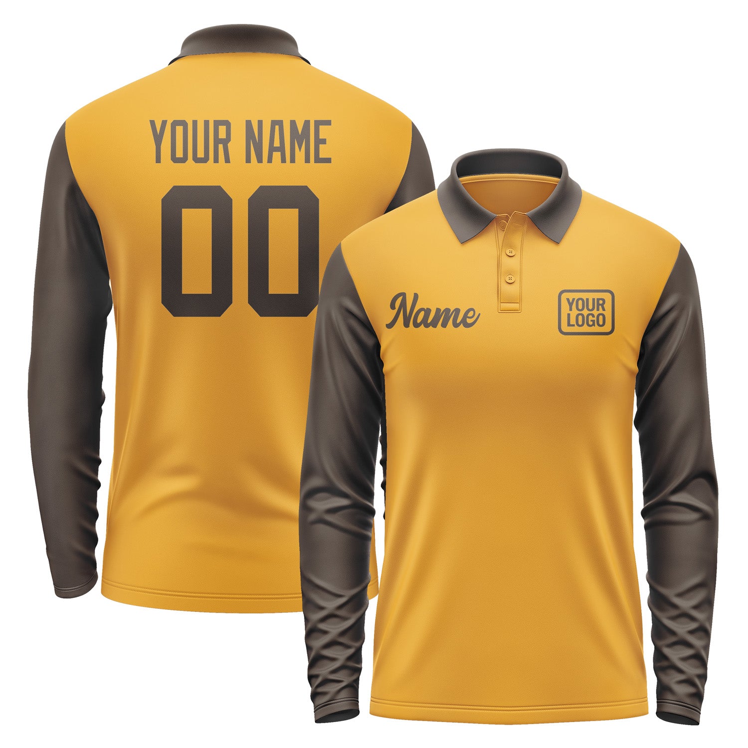 Custom Yellow Brown Long Sleeve Polo Shirt Pl190101B101
