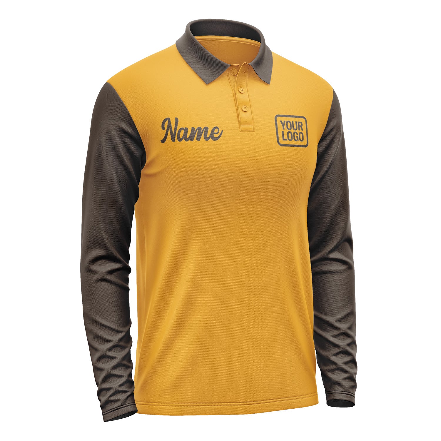 Custom Yellow Brown Long Sleeve Polo Shirt Pl190101B101