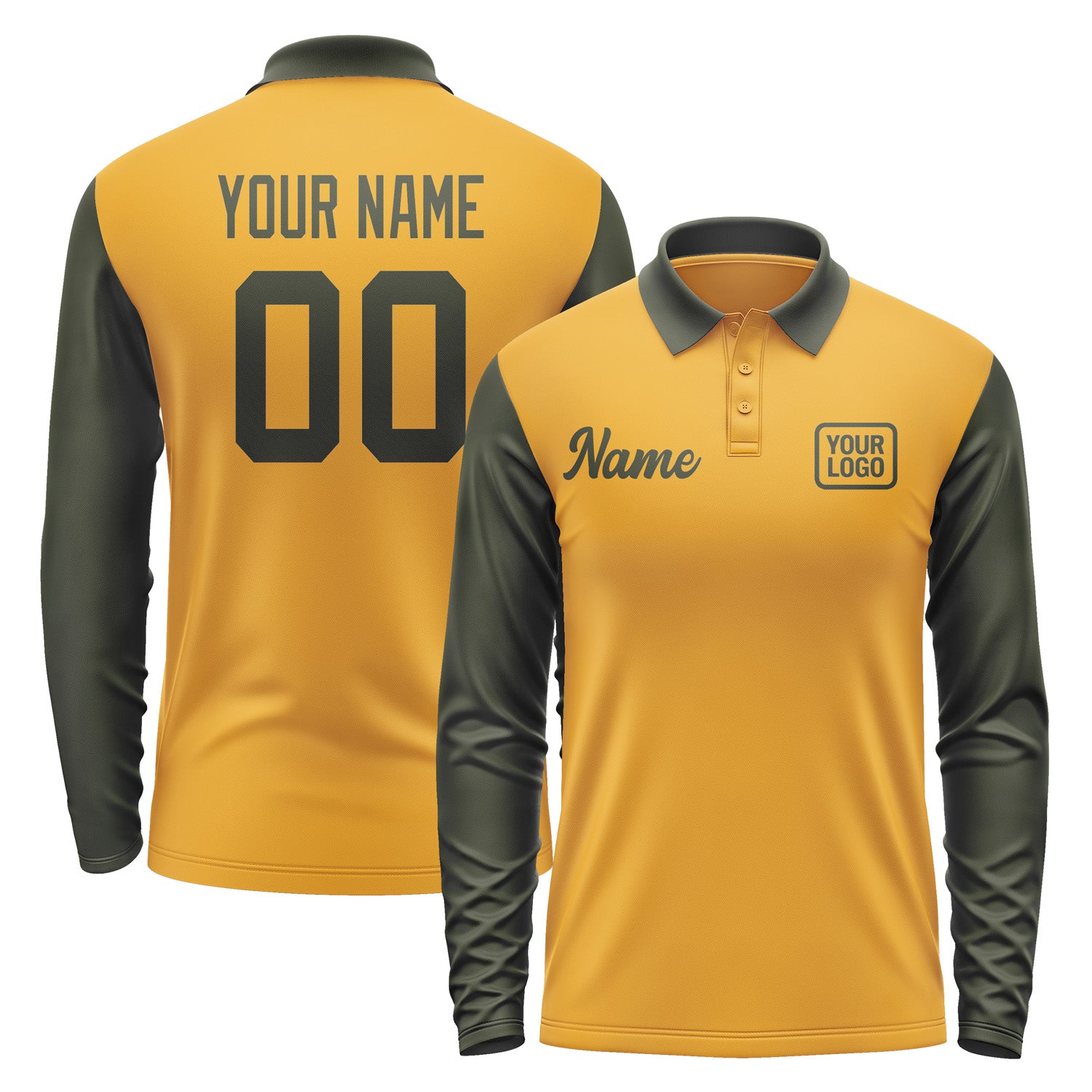 Custom Yellow Olive Long Sleeve Polo Shirt Pl190202B102