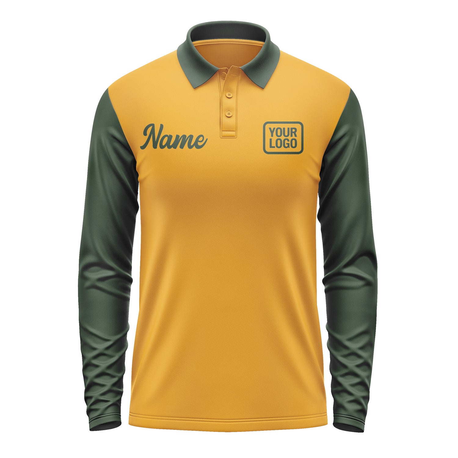 Custom Yellow Dark Green Long Sleeve Polo Shirt Pl190606B106