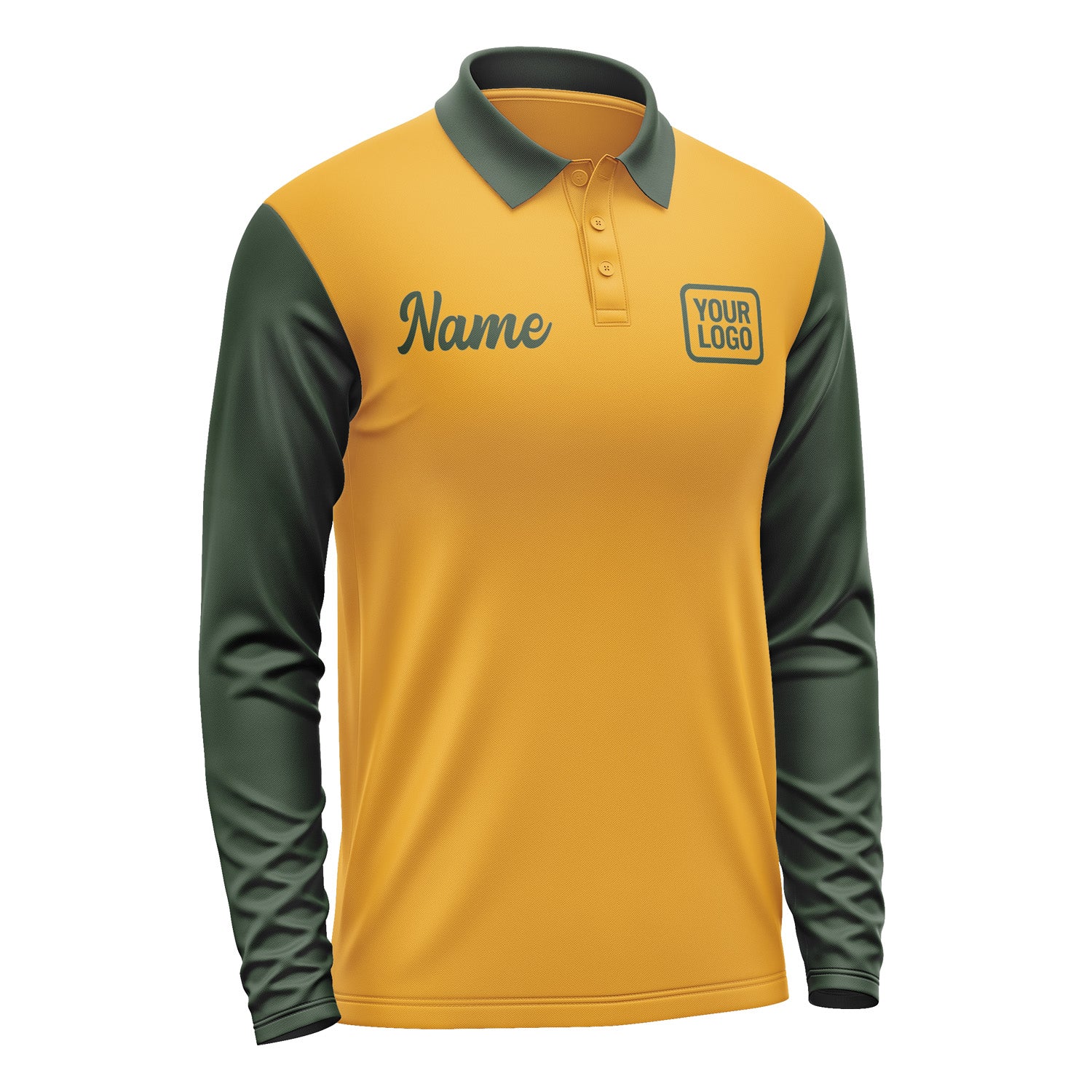 Custom Yellow Dark Green Long Sleeve Polo Shirt Pl190606B106