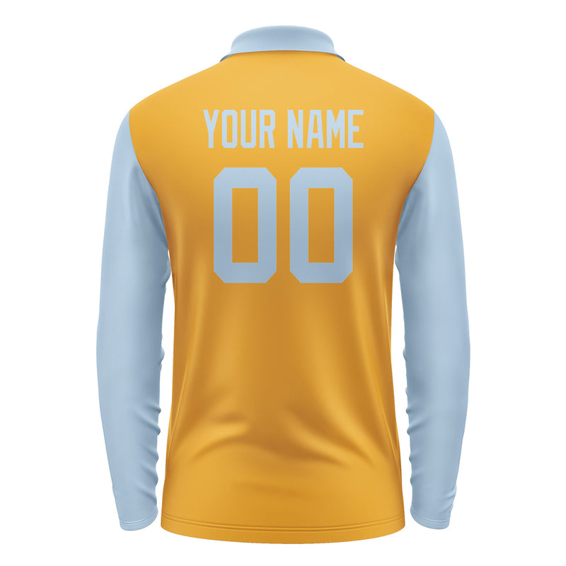Custom Yellow Light Blue Long Sleeve Polo Shirt Pl190808B108
